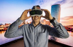 Man wearing virtual reality headset