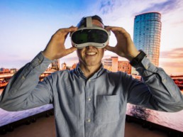 Man wearing virtual reality headset